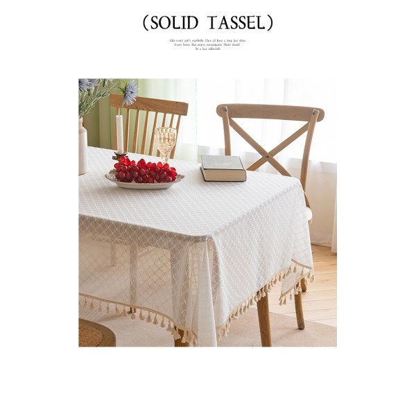 Fransk tyg duk bordsmatta vit broderad duk fyrkantigt bord runt ihåligt spets tofs bed and breakfast soffduk