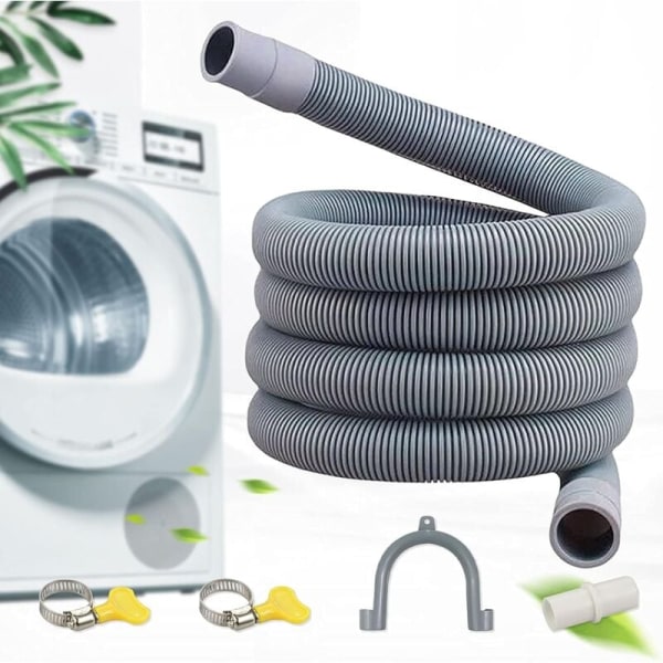 Avløpsslange for vaskemaskin, Universal avløpsslange, PVE-materiale, inkludert brakett og slangeklemmer, Slangeforlenger for oppvaskmaskin og vaskemaskin