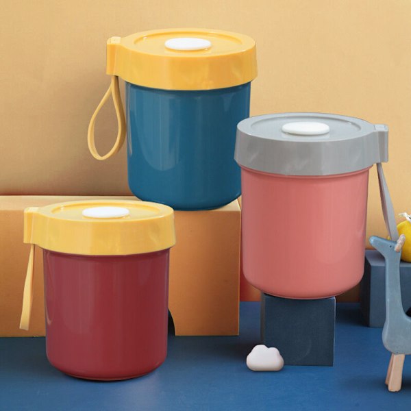 Yoghurtbehållare med lock, plastsoppskopp, bärbar frukostkopp, kök sovsal（röd hagtorn）
