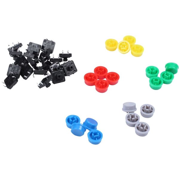 20 stk. 12mmx12mmx7.3mm 4P Immersion PCB Momentary Taktil Switch med hætter