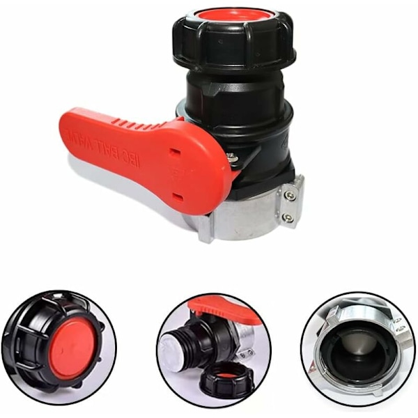 Universal IBC-adapter, kulventil för 1000l tank, IBC-avstängningsventilsadapter, för regnvattenstank, regnvattenstank, IBC-tank (röd, 62 mm)