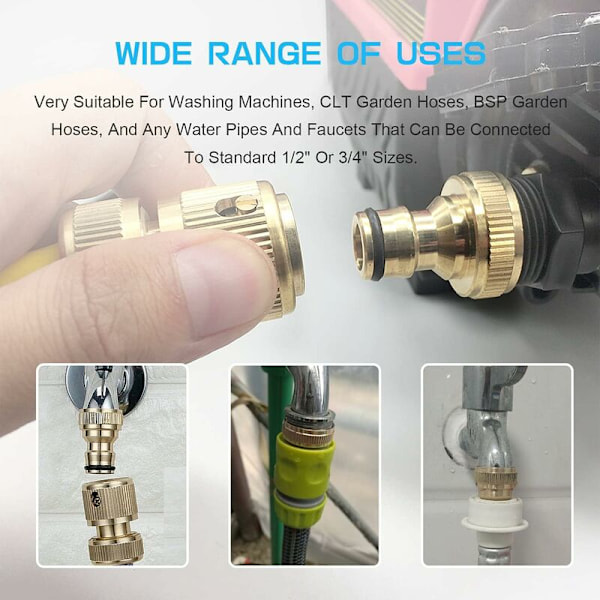 2-delt Havehane-Kobberhane-Stikforbindelse, 2-i-1 Hane-Adapterbeslag, 1/2 Tomme og 3/4 Tomme Hun til Slot Adapter, 20 mm til 25 mm, til Havehane