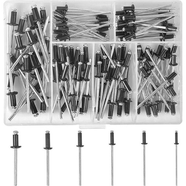 Blindnitter, Aluminiumsblindnitter, Sort Blindnitter Kit, Metalnitter med Opbevaringskasse M2.4/M3.0/M3.2(120stk)