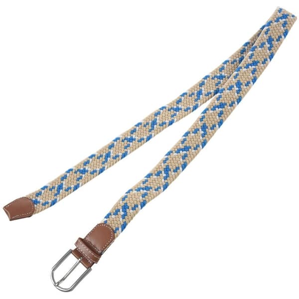 Elastisk Stretch Vævet Lærred Læder Spænde Talje Bælte Blå Hvid