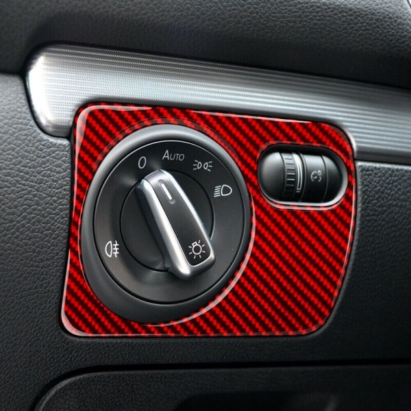 Headlight Switch Panel Cover Frame Trim Carbon Fiber Sticker for Golf 6 MK6 2008 2009 2010 2011 2012 (Red)
