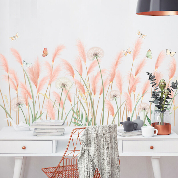Reed Flower Dandelion Sengeskjørt Klistremerke Hjem Soverom Dekorasjon Frisk Hjemmedekor Bakgrunnsvegg Klistremerker