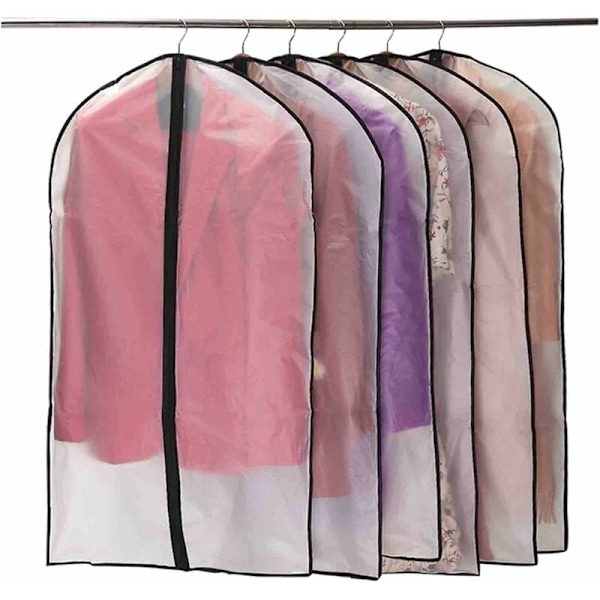 6-pack dragkedjor klädpåsar dammtäta och malfria, PEVA genomskinliga vattentäta andningsbara klädpåsar, 60 x 100 cm, svarta