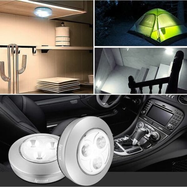 Set med 4 lampor under skåp, batteridriven trådlös LED-spotlight, självhäftande kallljuslampa, belysning för skåp/omklädningsrum/Vitrin/W