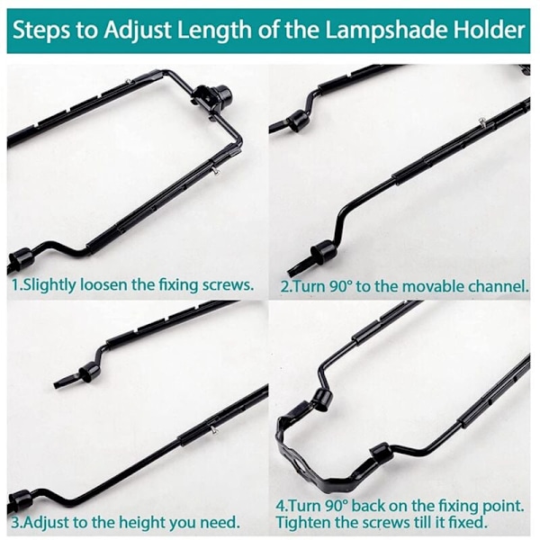 7 tommer lampeskærm harpeholder justerbar lampeharpe sæt E14, E26, E27 lysbaseadapter sort hornramme lampeskærmholder