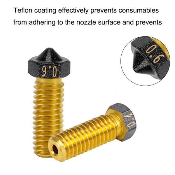 Messingdyse Sett for Hotends PTFE - M6 Gjengetråd 3D-skriverdeler for Vyper, Plus, Max