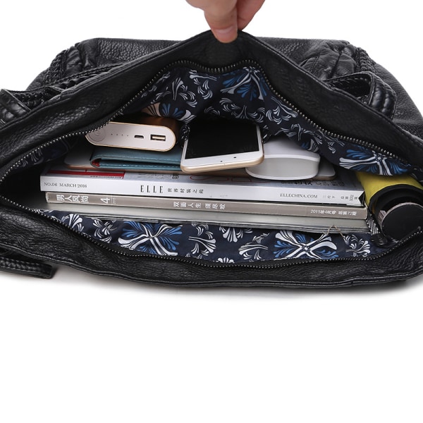 Mjukt läder stor väska mamma väska stor kapacitet handväska portfölj semesterpresent svart