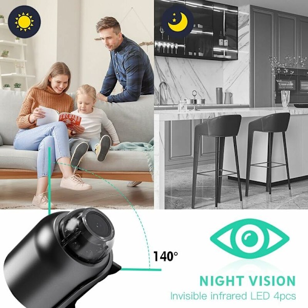 Mini WiFi IP Kamera, 1080P Overvågningskamera, Mini WiFi Kamera, Nattesyn Overvågningskamera med Bevægelsesdetektering Fjernovervågning