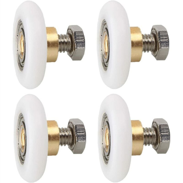 4 stk. brusehjul, hjul til brusedør, hjul til brusedør med riller, diameter 23 mm