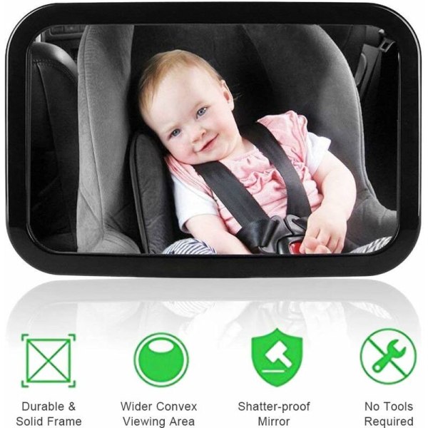 Babybilsete speil, Auto bilsete speil for baby i baksetet - 360° rotasjon - Vippebar + svingbar-