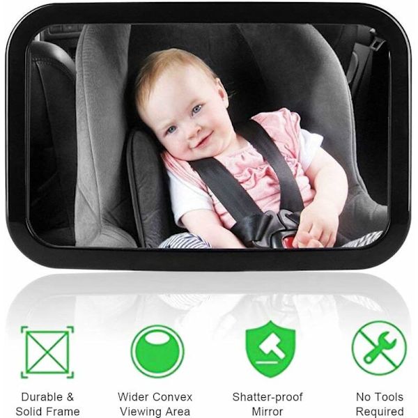 Bilspejl til baby, auto bilspejl til baby på bagsædet - 360° rotation - vippelig + drejelig-
