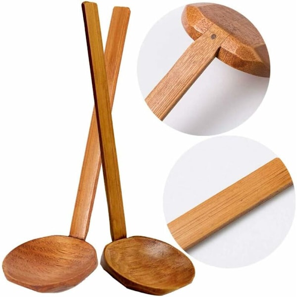 4 stk Japansk Stil Tre Sked Lang Håndtak Tre Suppe Sked Ramen Suppe Sked Servise Kjøkken Redskap Håndlaget Suppe Sked Servise-Fei Yu
