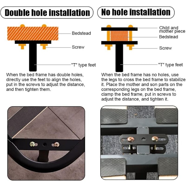 Justerbare Sorte Sengben Møbelben Heavy Duty Lamelstøtteben Metal Møbelstøtteben Sengramme Tilbehør T-Dobbelt Hul Med Skruer 25