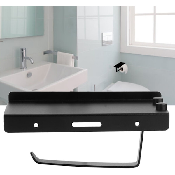 Aluminium Papirholder, Vægmonteret Hjemmebadeværelse Toiletpapirholder Opbevaringshylde, Sort