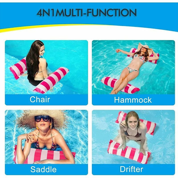 Set med 2 uppblåsbara poolhängmattor, 4-i-1 uppblåsbara för simbassäng (sadel, stol, hängmatta, drifter) vattenhängmatta, flytande loungestol