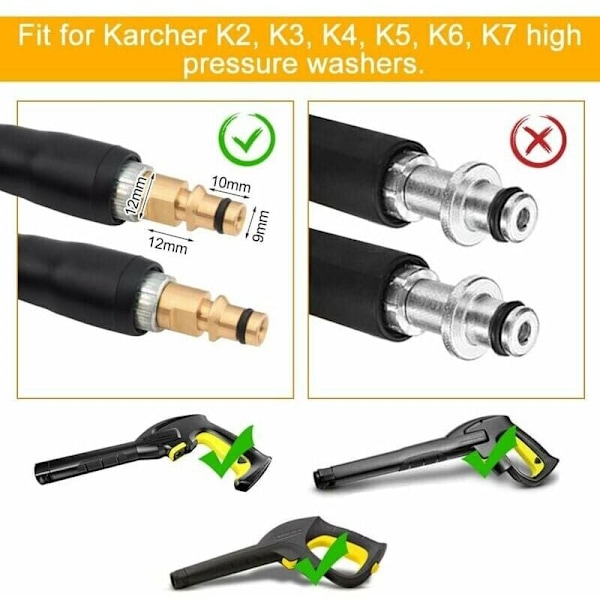 Ersättningslang för Karcher K2 K3 K4 K5 K6 K7 Högtryckstvätt Högtrycksslang Snabbkoppling och Snabbkoppling (6m)