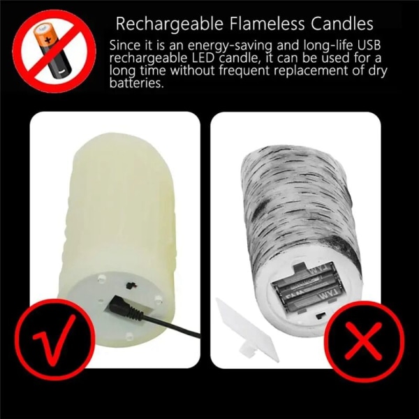 LED-ljus, flamlösa flimrande ljus, uppladdningsbara ljus, riktiga vaxljus med fjärrkontroll, 12,5 cm