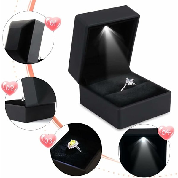 LED-belyst smykkeskrin til ringe, smykkeopbevaringsboks, frieri- og forlovelsesringboks, pink