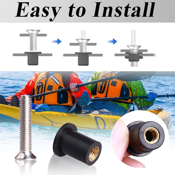 36 Par Neoprene Well Nuts /M5/M6 med Rostfria Skruvar Gummimutter Kajakbultar Koppar Mässingssats