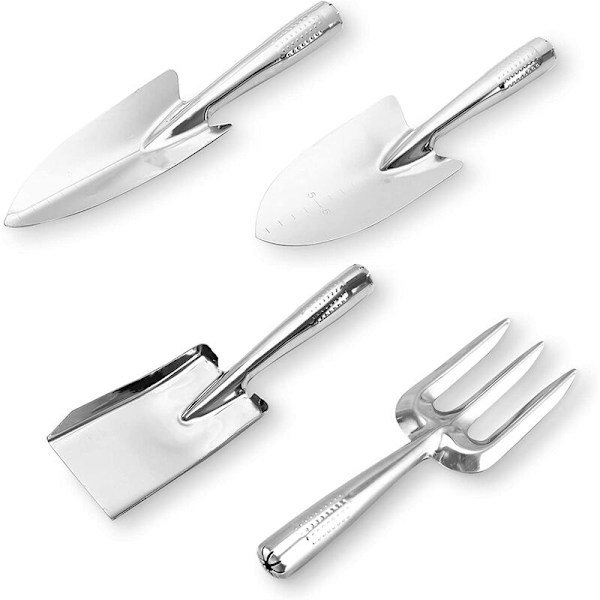 4-delad trädgårdsverktygssats, Tjock rostfritt stål, robusta trädgårdsverktyg, inklusive handspad, spetsig spade, handgaffel och fyrkantig spade