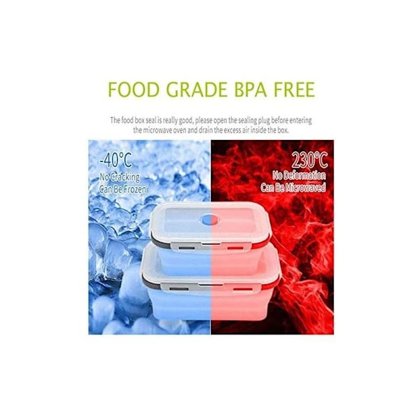 Sammenklappelig silikone madopbevaringsbeholder 4 stk. BPA-fri madkasse og rester med lufttætte plastiklåg til køkken (rød)