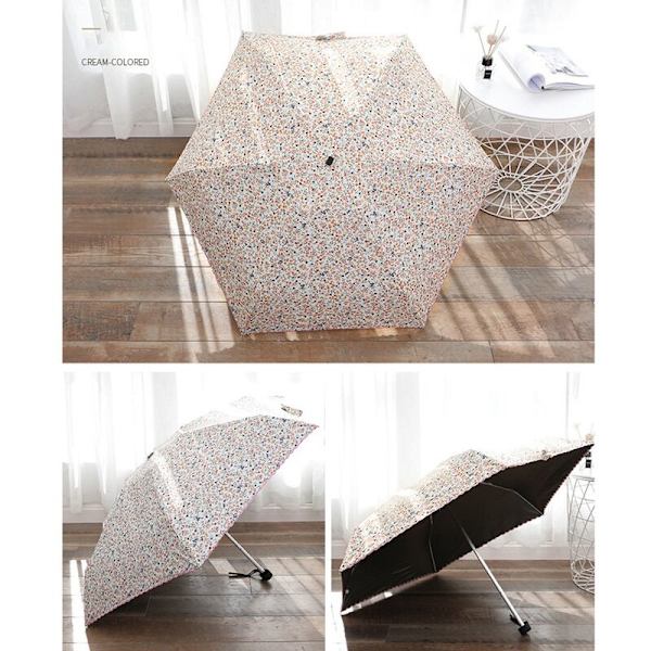 Minimalistisk blomsterbroderi er lille og bærbar fem-fold solbeskyttelse UV-beskyttelse lommeparaplyer, beige