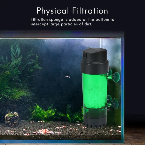Akvariefilter med fluidiseret bevægeligt leje, filter med boblemedie med luftstenfilter og svamp LH-300