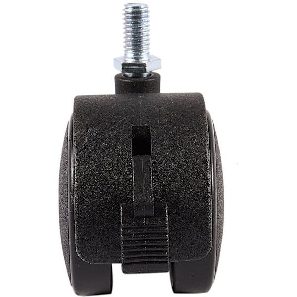 Svingbar møbelhjul, 8mm skruskaft, 5 cm diameter hjul, svart