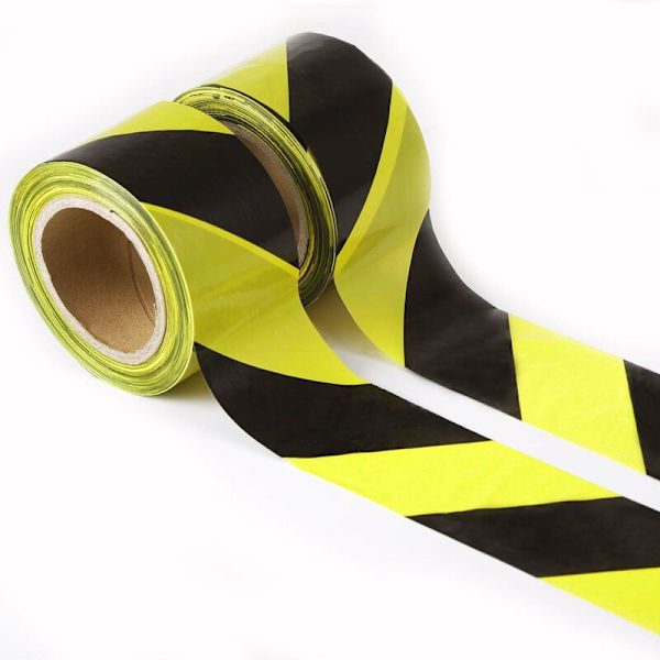 Advarselstape - 50mm x 30m pr. Rulle - til Gulv/Sikkerhedsmærkning - Sort/Gule Striber - DENUOTOP