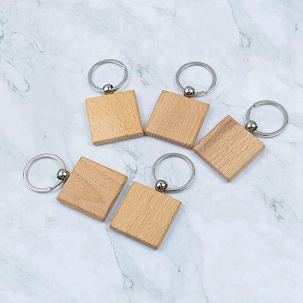30 stk. Kvadratiske Blanke Tre Nøkkelringer DIY Tre Nøkkelringer Nøkkelkjede Tagger DIY Gaver