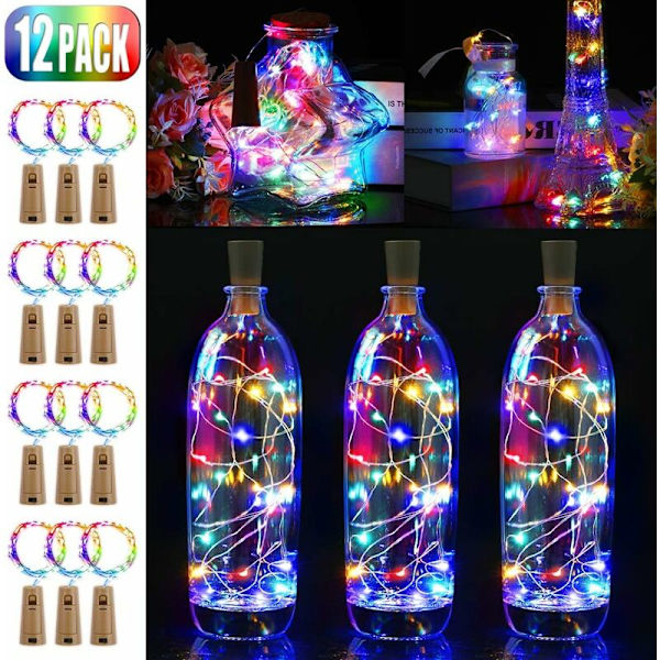 12 stycken LED-flaskljus, koppartrådsljuskedja batteridriven vinflaskljus med korkljuskedja för DIY julpartydekoration