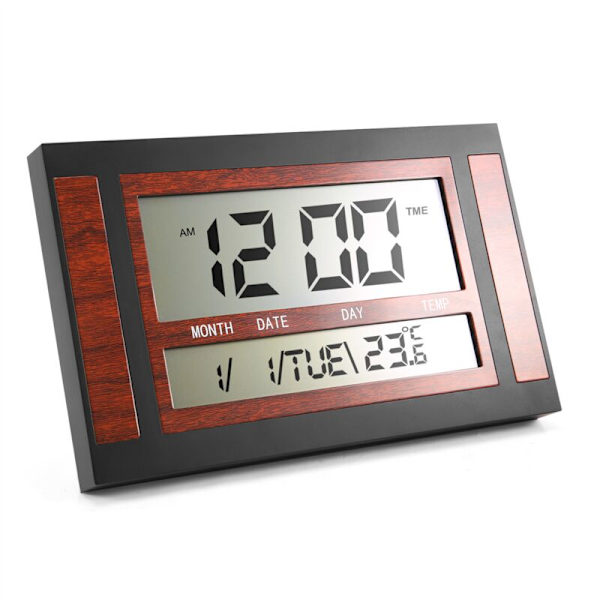 LCD Digital Väggklocka Stora Nummer Tid Temperatur Kalender Alarm Bordsklocka Modern Design Kontor Svart