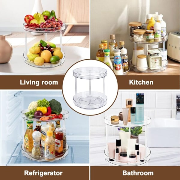 Roterende Krydderstativ 2-etasjes Lazy Susan Organizer Kjøkkenoppbevaring Skaphylle Vareoppbevaringsholder for Krydder, Kjøleskap, Soverom 23x22cm