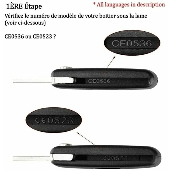 2 knappar kompatibel nyckelskal CE0523 fällbar flippnyckelskal för Peugeot 207 307 308 407 408 3008 5008 Citroen C2 C3 C4 C5 C6 C8 (2 knappar, CE0523)