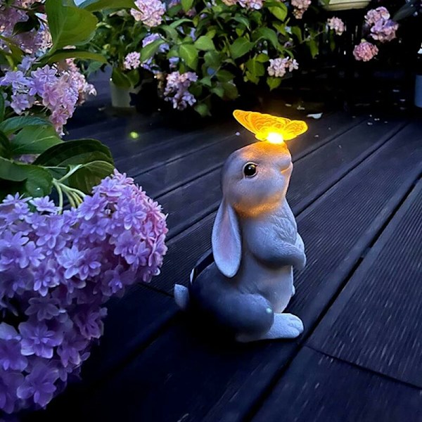 Havefigur til haven Påskehare Dekoration, Kanin Skulptur Lampe til Udendørs Have, Kanin Dukke 3000K Varmt Hvid Sommerfugl Kanin Natlys med So