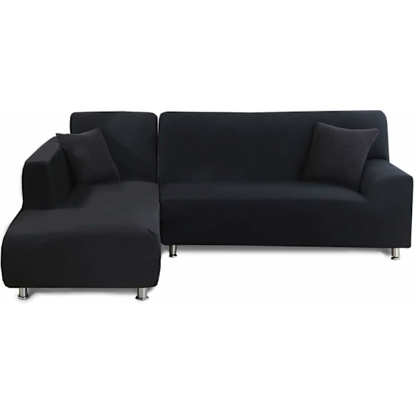 Stretch hörn soffa överdrag, L-formad soffa överdrag, universell soffa överdrag (3-sits + 2-sits, svart)