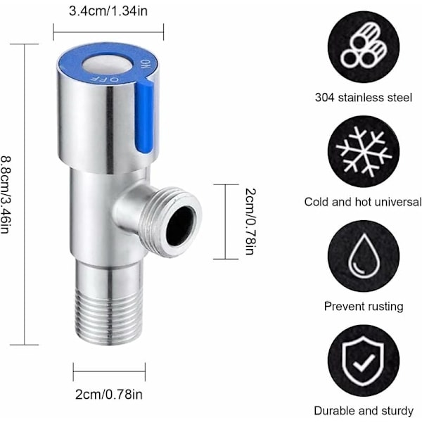 2 stk rustfritt stål kranvinkelventil 1/2' vinkelventil vinkelkontrollventil for bad, kjøkken, toalett (blå, rød)