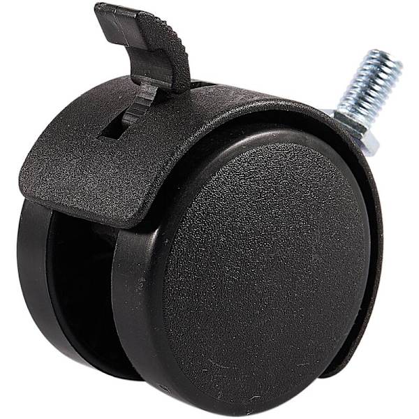 Svingbar møbelhjul, 8mm skruskaft, 5 cm diameter hjul, svart