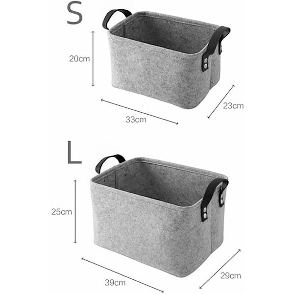 Oppbevaringskurv - Oppbevaringskurv i filt med to håndtak Sammenleggbar oppbevaringskurv i filt Skaparrangør (Lysegrå, 20 × 33 × 23 cm)-
