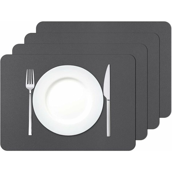 Underlägg, Set om 4 Vattentäta Tvättade Underlägg Rektangulära PVC Värmebeständiga Underlägg, 42 × 30cm (Mörkgrå)