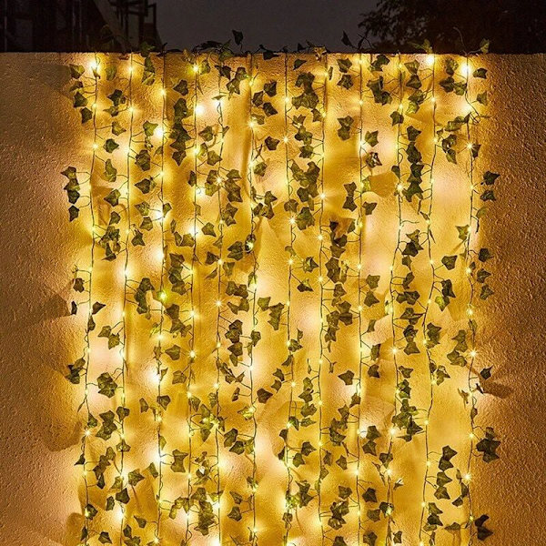 Solcellelys Lønneblad Lyslenke Vanntett Utendørs Girlander Jul Solcellelampe for Hagedekorasjon-2M 20LED