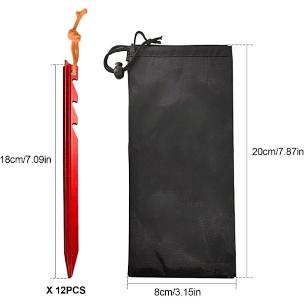 12 stk teltplugger, 18 cm aluminiumslegeringsplugger teltplugger, trekantteltplugger med reflekterende snor