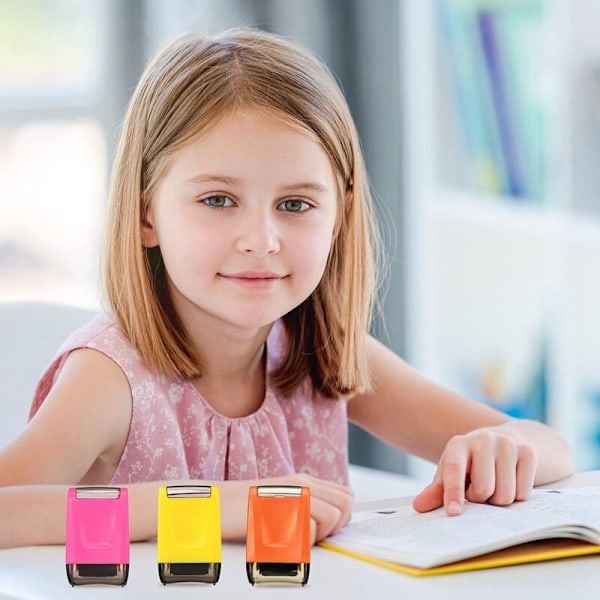 3 stk prikkede håndskriftlinjer Praktisk selvblekkende rullestempel Linjerullestempler (gul, oransje, rosa)