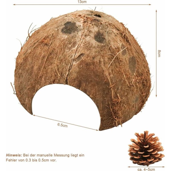 Halve kokosnøttskallbiter, kokosnøttskall som avls- og gjemmested for smådyr, dekor for akvarium for smådyr (ø 10-14 cm)