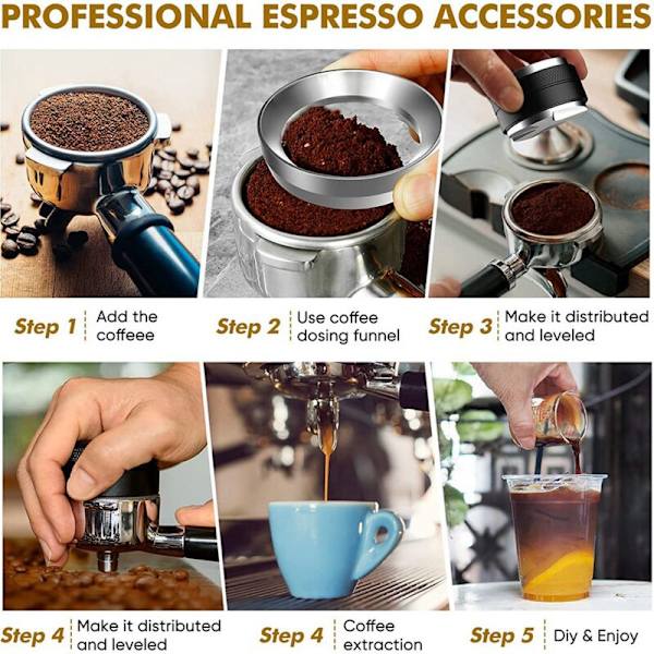 51mm Kaffe Tamper og Espresso Fordeler, 51mm Rustfrit Stål Espresso Doseringstragt Sæt, Dobbelt Hoved Kaffe Nivellering