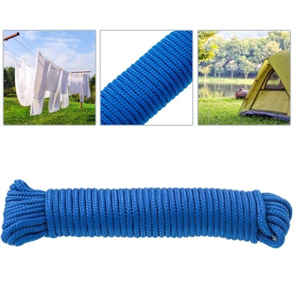 Flettet reb af PP med flere tråde 10 m x 3 mm blå